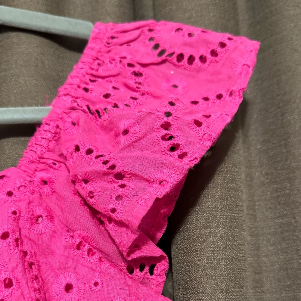 Available Pink Eyelet Ruffle Tank Top, Size S - Picture 2 of 5